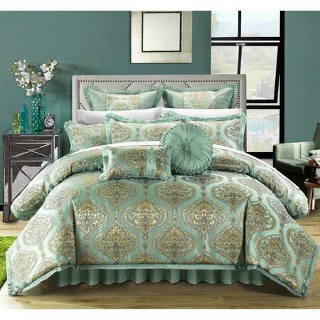 CHIC HOME Perfect Bonito Jacquard Motif Fabric Complete Master Bedroom Queen Bed Comforter Set Blue - 13 Piece CS4640-BIB-US
